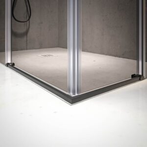 Mampara de ducha NOVUM rectangular 2 fijos - 2 puertas correderas vidrio 6 mm. Parsol gris ACERO INOXIDABLE Gun metal