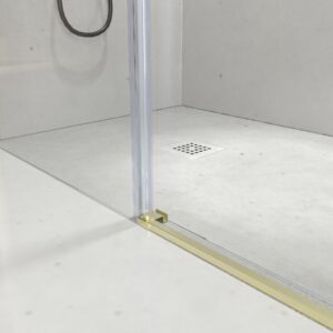 Mampara de ducha NOVUM rectangular 1 fijo - 1 puerta corredera + 1 fijo vidrio 6 mm.  transparente ACERO INOXIDABLE Oro mate
