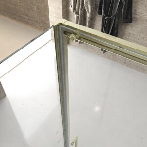 Mampara de ducha NOVUM rectangular 1 fijo - 1 puerta corredera + 1 fijo vidrio 6 mm.  transparente ACERO INOXIDABLE Oro mate