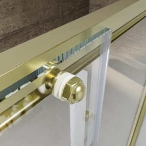 Mampara de ducha NOVUM rectangular 1 fijo - 1 puerta corredera + 1 fijo vidrio 6 mm.  transparente ACERO INOXIDABLE Oro mate