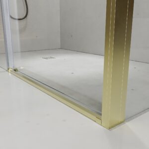 Mampara de ducha NOVUM rectangular 1 fijo - 1 puerta corredera + 1 fijo vidrio 6 mm.  transparente ACERO INOXIDABLE Oro mate