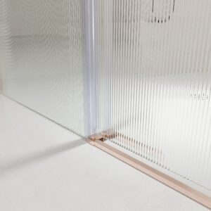 Mampara de ducha NOVUM rectangular 1 fijo - 1 puerta corredera + 1 fijo vidrio 6 mm.  vidrio acanalado ACERO INOXIDABLE Oro rosa