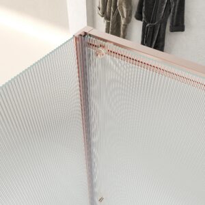 Mampara de ducha NOVUM rectangular 1 fijo - 1 puerta corredera + 1 fijo vidrio 6 mm.  vidrio acanalado ACERO INOXIDABLE Oro rosa