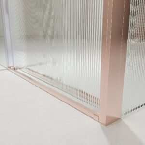 Mampara de ducha NOVUM rectangular 1 fijo - 1 puerta corredera + 1 fijo vidrio 6 mm.  vidrio acanalado ACERO INOXIDABLE Oro rosa