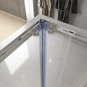 Mampara de ducha NOVUM rectangular 2 fijos - 2 puertas correderas vidrio 6 mm. transparente ACERO INOXIDABLE