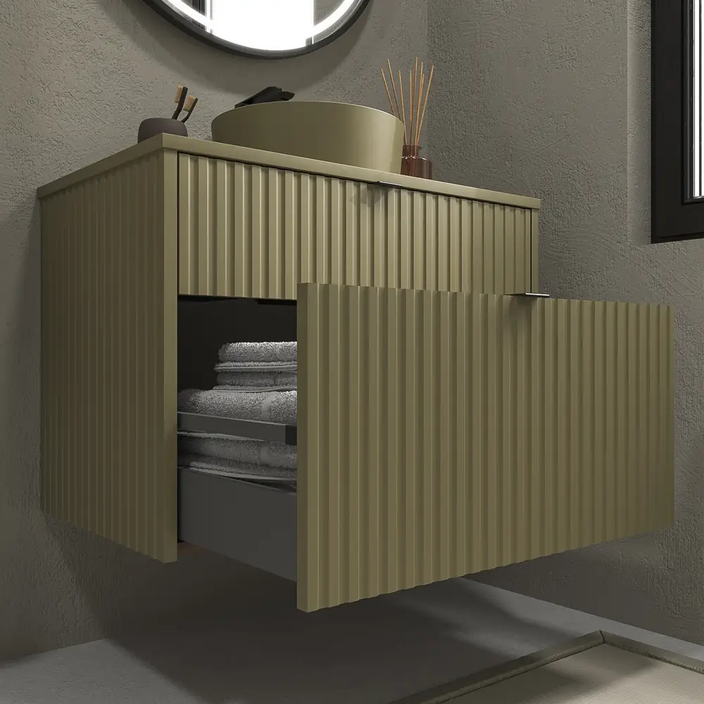 Mueble de baño TREX suspendido 2 cajones VERDE CAÑA - Imagen 3