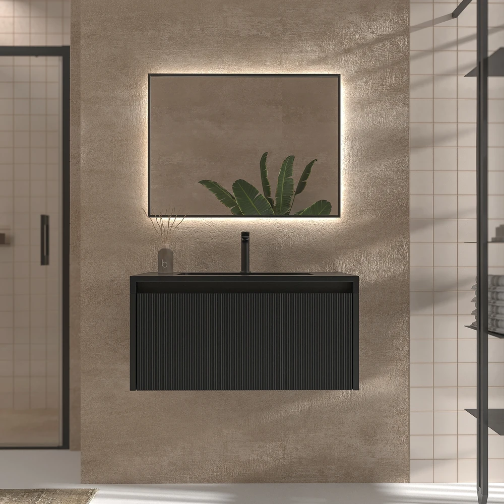 Mueble de baño BINARIO suspendido 1 cajón acabado NEGRO