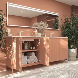 Mueble de baño BLANCA  con patas 5 puertas rojo beige