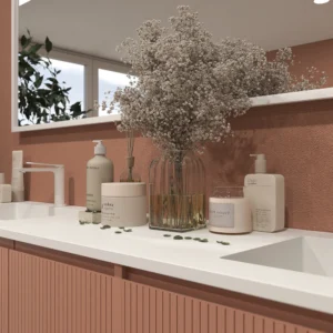 Mueble de baño BLANCA  con patas 5 puertas rojo beige