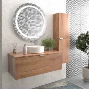 Mueble de baño suspendido 1 cajón SKIN MOHAVE  con lavabo porcelana OSIRIS BLANCO