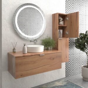 Mueble de baño suspendido 1 cajón SKIN MOHAVE  con lavabo porcelana OSIRIS BLANCO