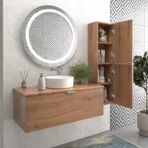Mueble de baño suspendido 1 cajón SKIN MOHAVE  con lavabo porcelana OSIRIS BLANCO