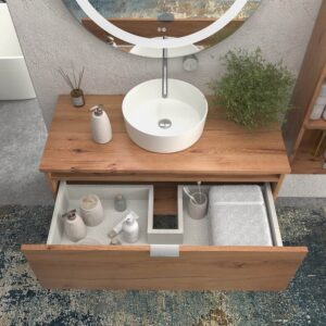 Mueble de baño suspendido 1 cajón SKIN MOHAVE  con lavabo porcelana OSIRIS BLANCO