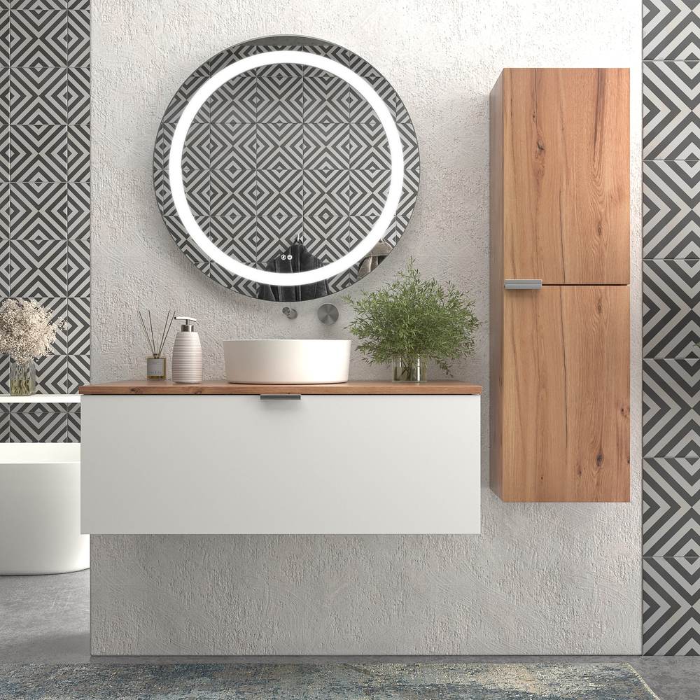 Mueble de baño suspendido 1 cajón SKIN BLANCO con lavabo porcelana OSIRIS BLANCO