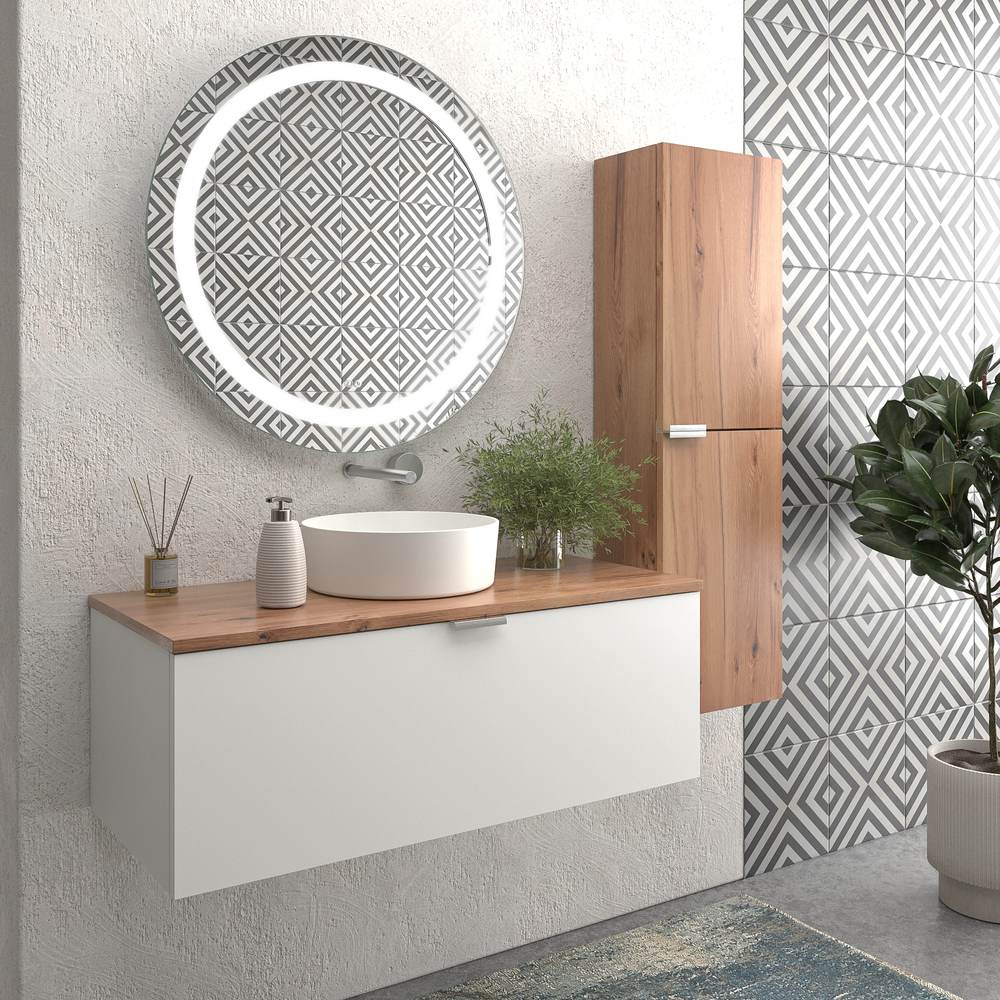 Mueble de baño suspendido 1 cajón SKIN BLANCO con lavabo porcelana OSIRIS BLANCO - Imagen 5