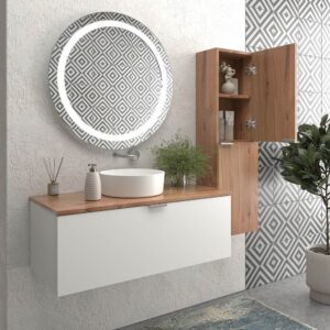 Mueble de baño suspendido 1 cajón SKIN BLANCO  con lavabo porcelana OSIRIS BLANCO