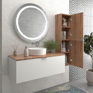 Mueble de baño suspendido 1 cajón SKIN BLANCO  con lavabo porcelana OSIRIS BLANCO