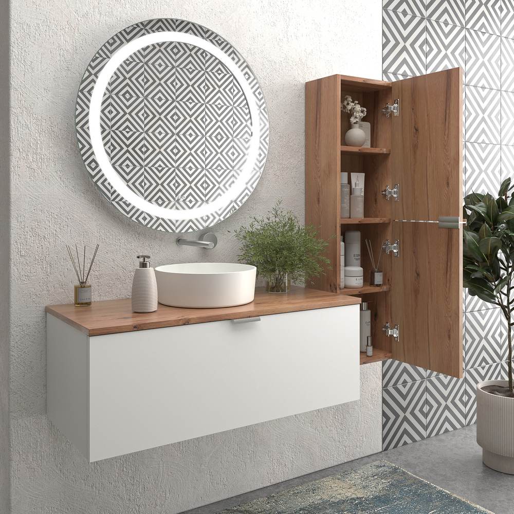 Mueble de baño suspendido 1 cajón SKIN BLANCO con lavabo porcelana OSIRIS BLANCO - Imagen 3