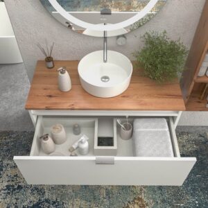 Mueble de baño suspendido 1 cajón SKIN BLANCO  con lavabo porcelana OSIRIS BLANCO