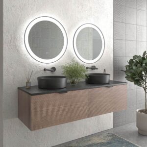 Mueble de baño suspendido 2 cajones SKIN BASTILLA con lavabo porcelana OSIRIS NEGRO
