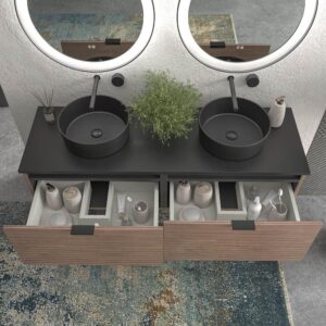 Mueble de baño suspendido 2 cajones SKIN BASTILLA con lavabo porcelana OSIRIS NEGRO