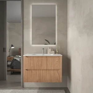 Mueble de baño suspendido 2 cajones TOSCANA con lavabo porcelana acabado squadratto CEMBRANO