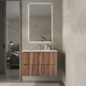 Mueble de baño suspendido 2 cajones TOSCANA con lavabo porcelana acabado squadratto OLIVO