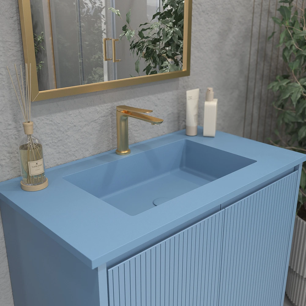 Mueble de baño BLANCA con patas 2 puertas acabado azul pastel - Imagen 3