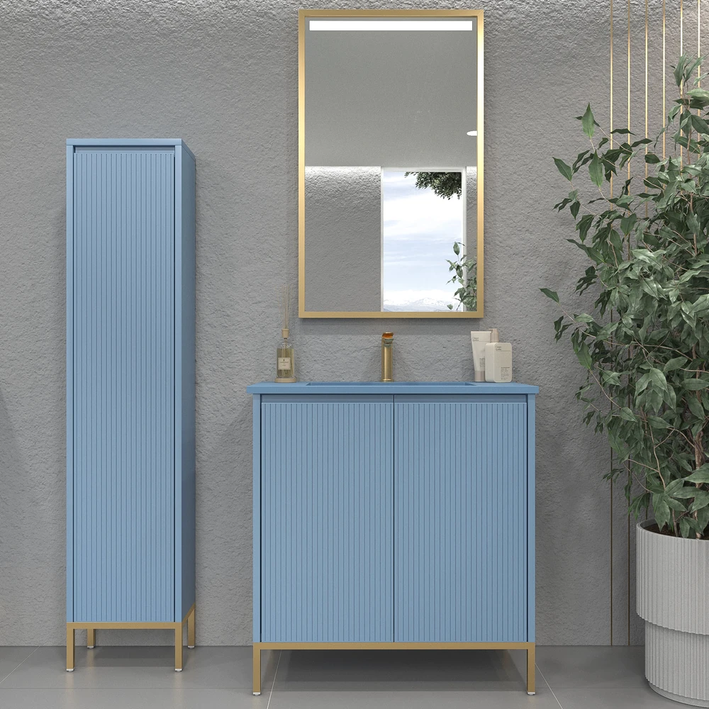 Mueble de baño BLANCA con patas 2 puertas acabado azul pastel