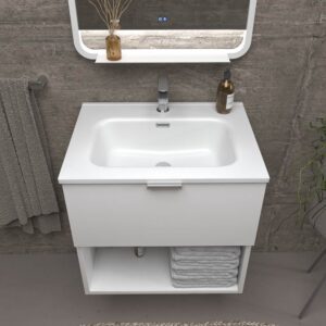 Mueble de baño suspendido 1 cajón- 1 hueco MIREIA  BLANCO  con lavabo porcelana BLANCO