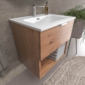 Mueble de baño suspendido 1 cajón- 1 hueco MIREIA  MOHAVE  con lavabo porcelana BLANCO