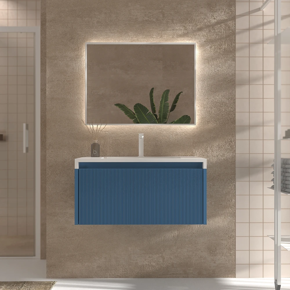 Mueble de baño BINARIO suspendido 1 cajón acabado AZUL LEJANIA