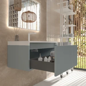 Mueble de baño BINARIO suspendido 1 cajón acabado  GRIS PLATA