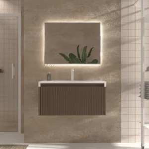 Mueble de baño BINARIO suspendido 1 cajón acabado  MARRON CLARO