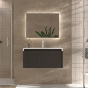 Mueble de baño BINARIO suspendido 1 cajón acabado  MARRON GRISACEO