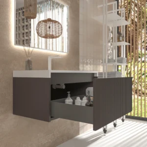 Mueble de baño BINARIO suspendido 1 cajón acabado  MARRON GRISACEO
