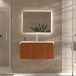 Mueble de baño BINARIO suspendido 1 cajón acabado  PARDO NARANJA