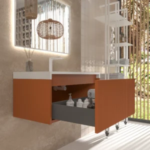 Mueble de baño BINARIO suspendido 1 cajón acabado  PARDO NARANJA