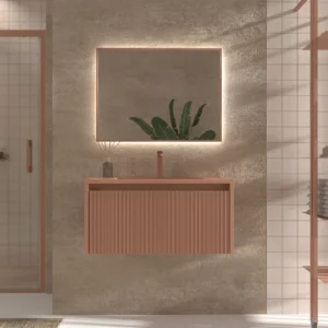 Mueble de baño BINARIO suspendido 1 cajón acabado  ROJO BEIGE
