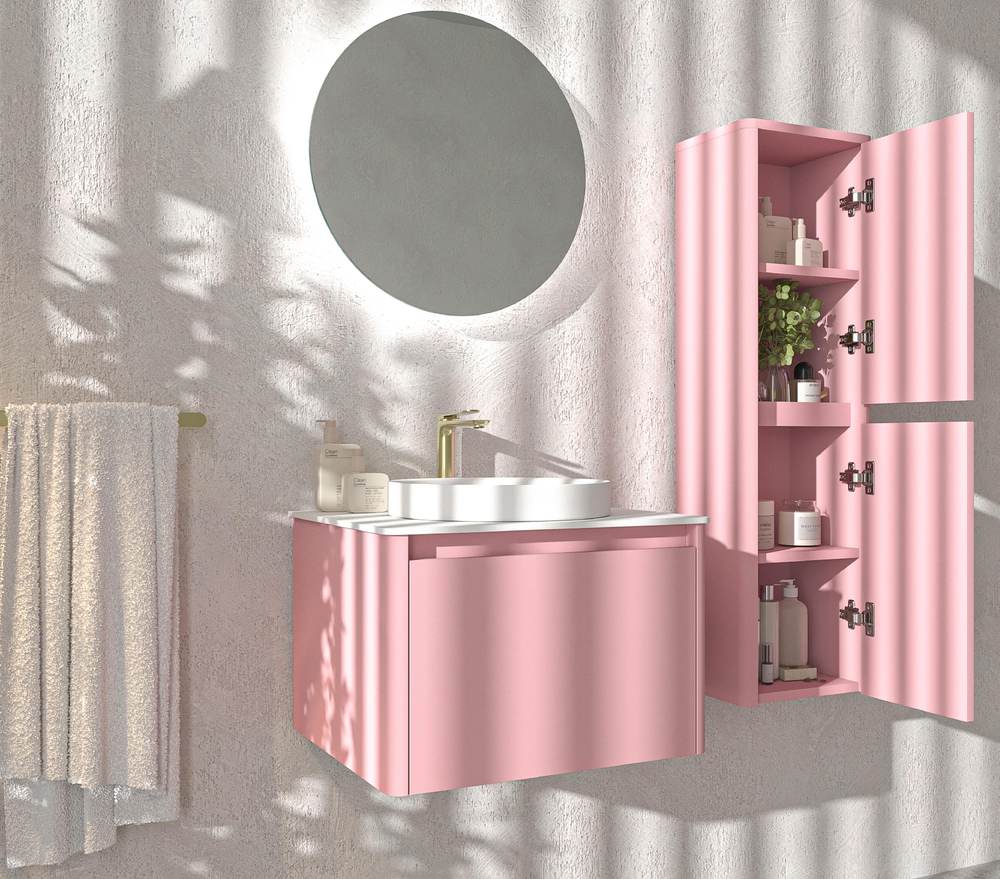 Mueble de baño FUSE suspendido 1 cajón ROSA CLARO - Imagen 4