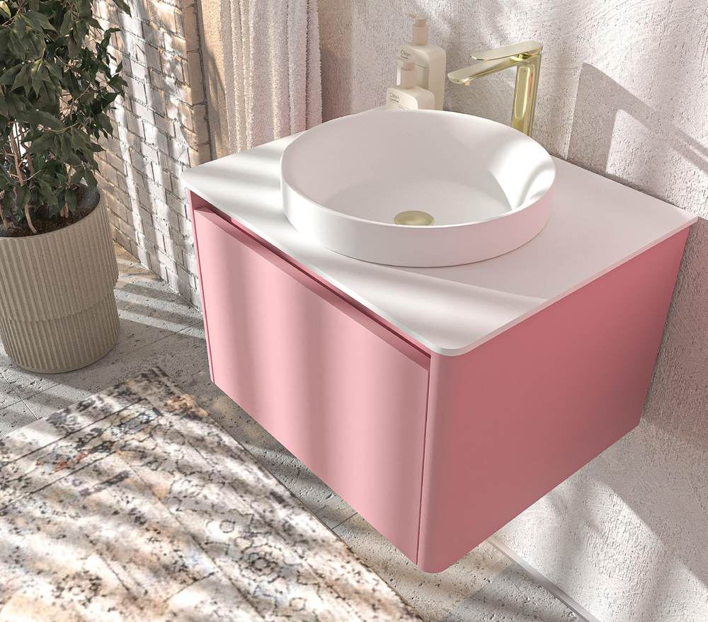 Mueble de baño FUSE suspendido 1 cajón ROSA CLARO - Imagen 3