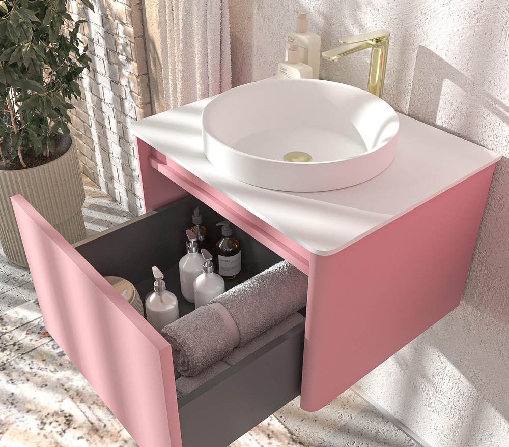 Mueble de baño FUSE suspendido 1 cajón ROSA CLARO - Imagen 2