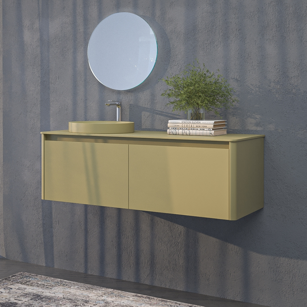 Mueble de baño FUSE suspendido 2 cajones AMARILLO OLIVA - Imagen 4