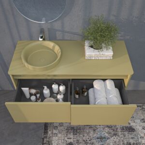 Mueble de baño FUSE suspendido 2 cajones AMARILLO OLIVA