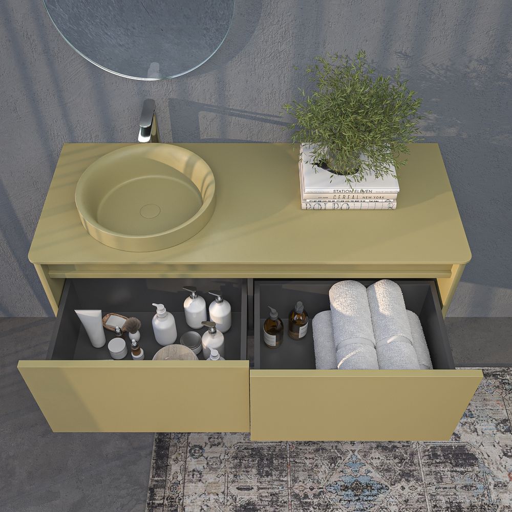 Mueble de baño FUSE suspendido 2 cajones AMARILLO OLIVA - Imagen 2