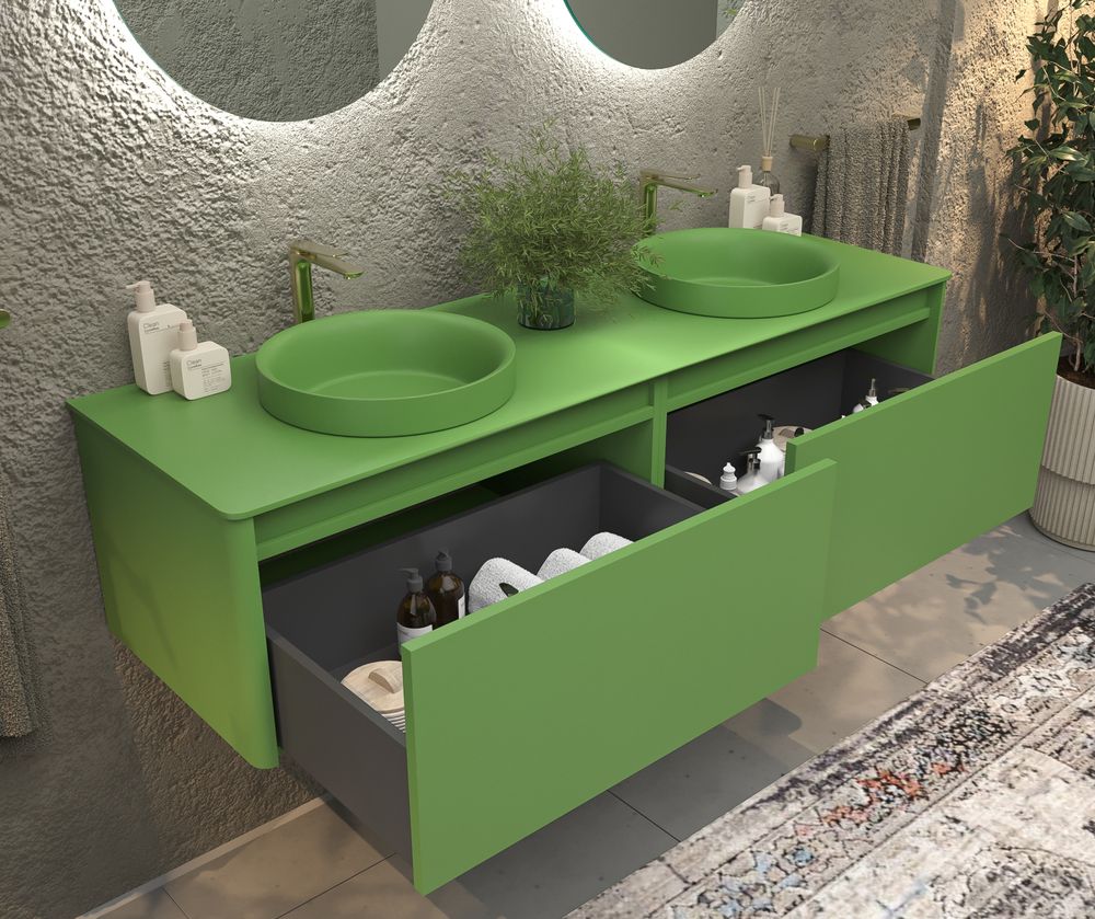 Mueble de baño FUSE suspendido 2 cajones VERDE MAYO - Imagen 2