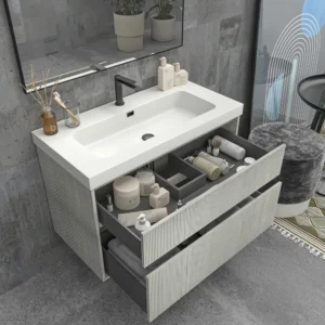 Mueble de baño suspendido 2 cajones YOKO Polar con lavabo resina  Blanco