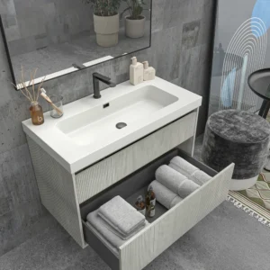 Mueble de baño suspendido 2 cajones YOKO Polar con lavabo resina  Blanco
