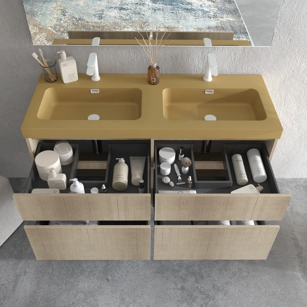 Mueble de baño suspendido 4 cajones YOKO Alcatraz con lavabo resina Marrón pardo - Imagen 2