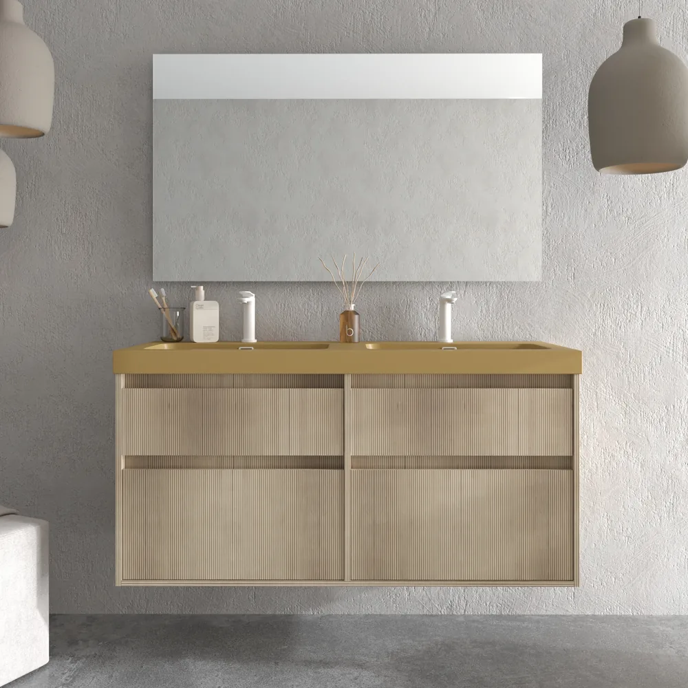 Mueble de baño suspendido 4 cajones YOKO Alcatraz con lavabo resina Marrón pardo